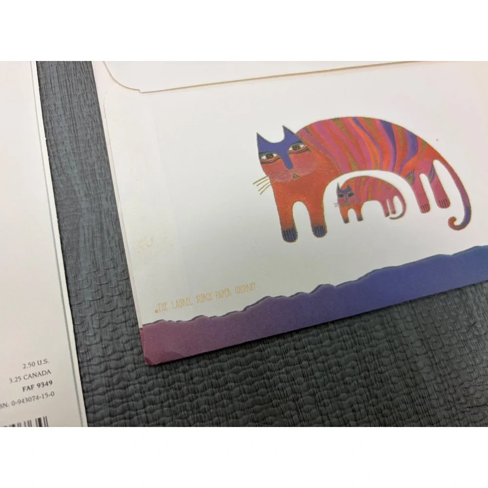 NEW Unused Laurel Burch Greeting Card 5x7 Cat Art Gold Foil Boho Vintage Gift